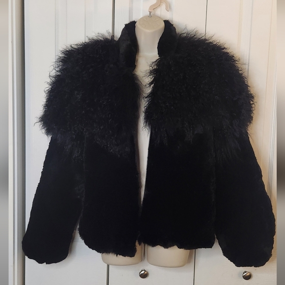 unbranded Jackets & Blazers - Tibetan lamb mongolian dyed rabbit fur black coat Hong Size medium Jacket Winter